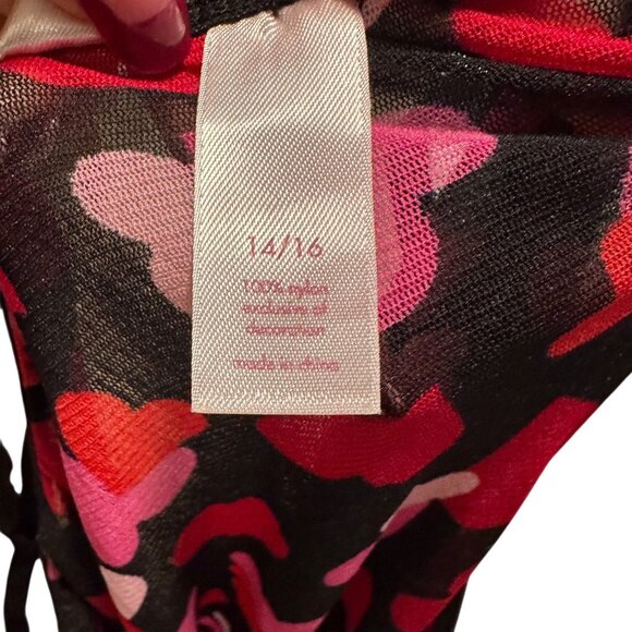 Cacique Intimates Womens Plus Size 14/16 Black Mesh Chemise Slip Pink Red Hearts - Picture 14 of 15
